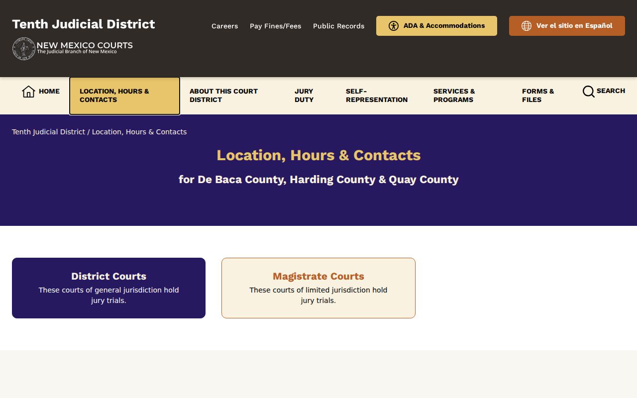 Quay County warrant records, Tenth District contact page