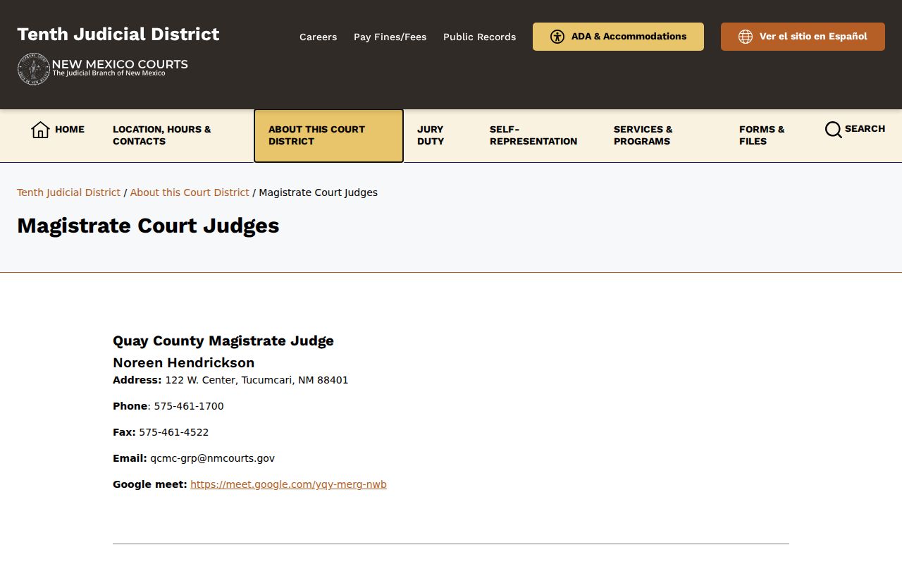 Quay County bench warrant records, Tenth District court information