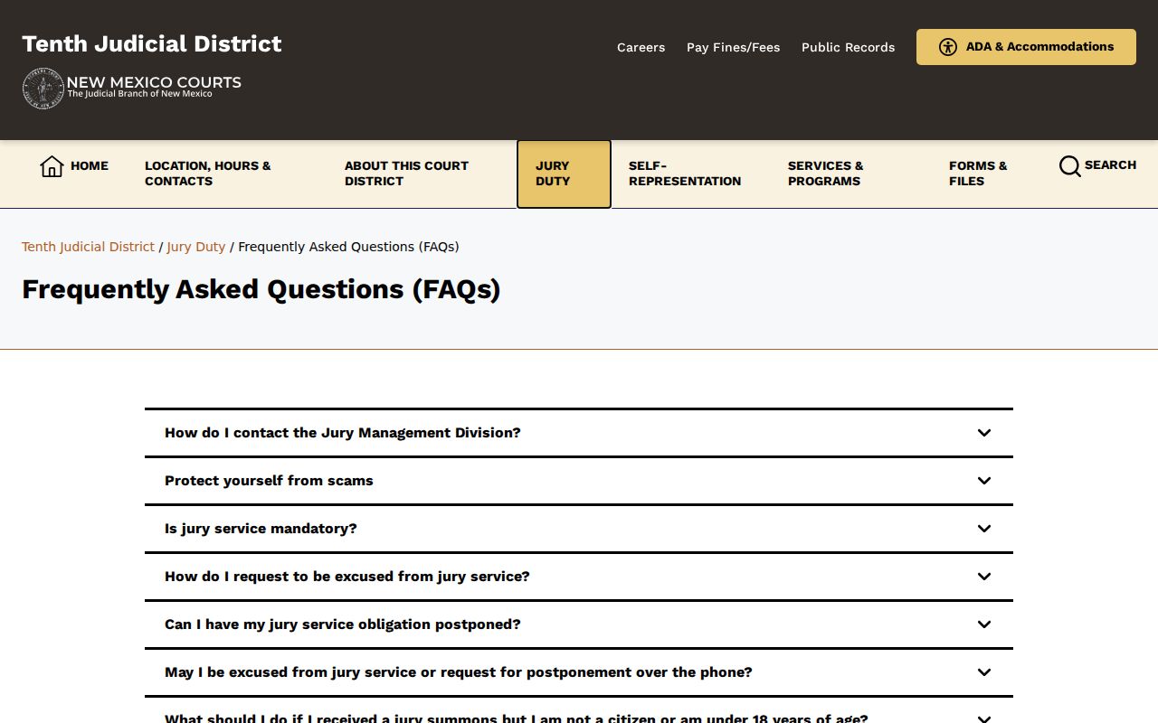 Quay County bench warrant records, Tenth District ADA accommodations