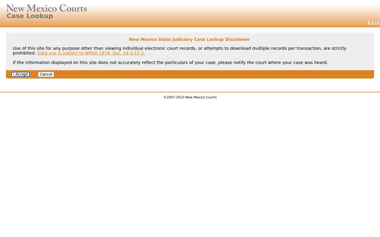 Quay County warrant records, New Mexico Case Lookup interface