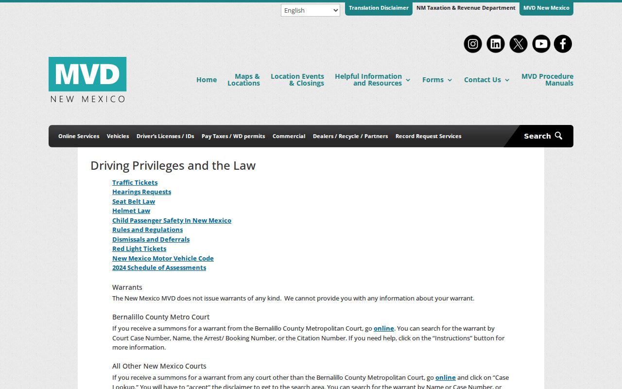 Quay County warrant records, New Mexico MVD guidance