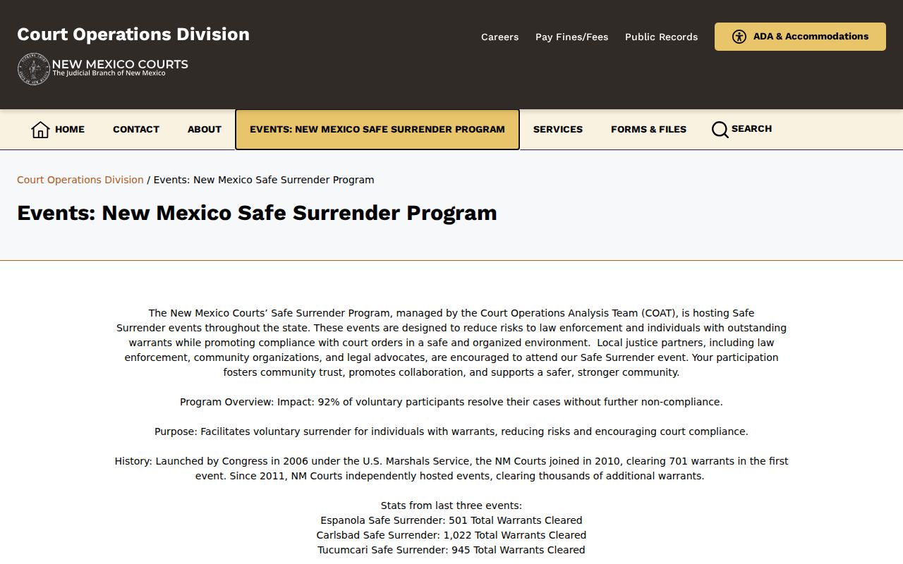 Quay County warrant records, New Mexico Courts Safe Surrender program