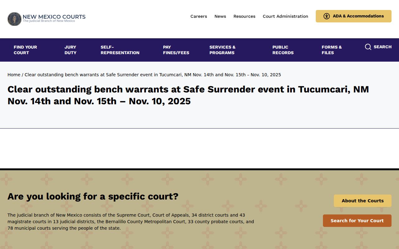 Quay County warrant records, Tucumcari Safe Surrender announcement