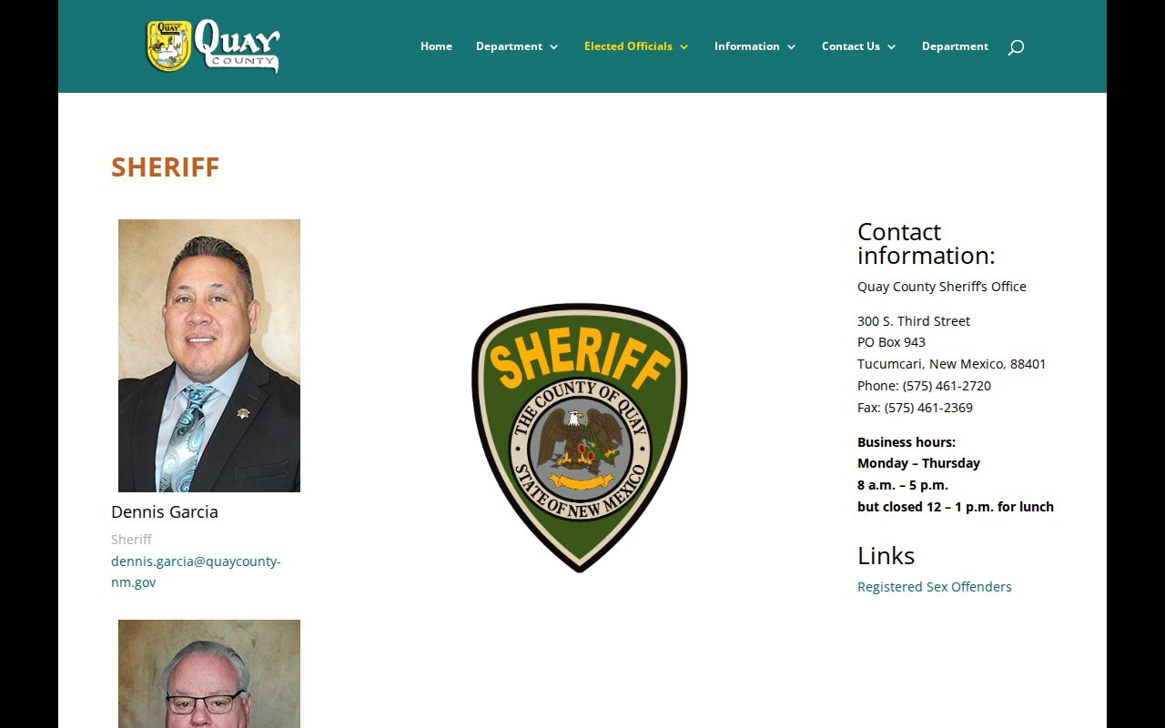 Quay County warrant records, Sheriff’s Office public contact